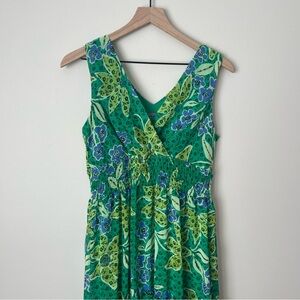 Vibrant Floral Green Sleeveless Maxi Dress